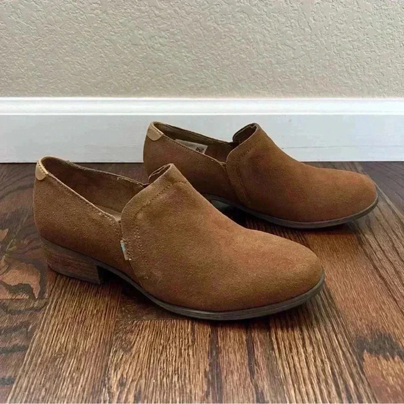 TOMS Women Shaye Brown Suede Low Ankle Loafer Block Heel Bootie 10012472 Size 6 - Picture 13 of 16